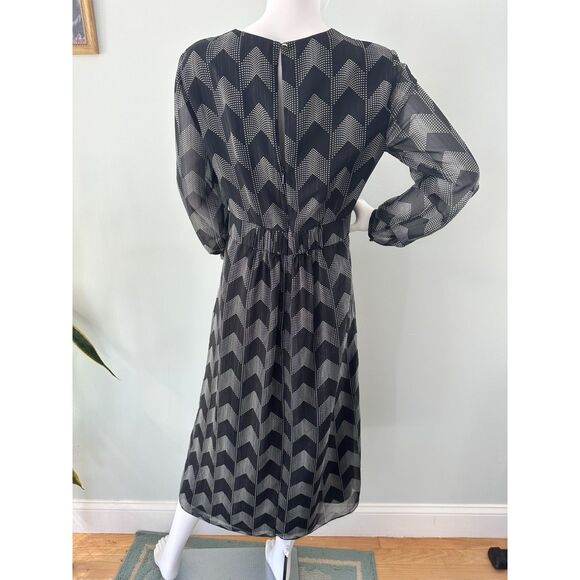 Ted Baker London Atlas Long Sleeve Midi Dress Black Chevron Modest Style size 3 - Picture 4 of 15
